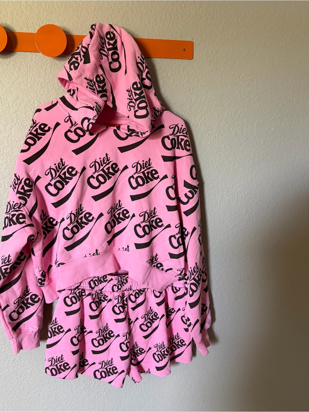 COCA COLA Women Juniors Large Diet Coke Pajama Set Sweatshirt Shorts Pink NWOT